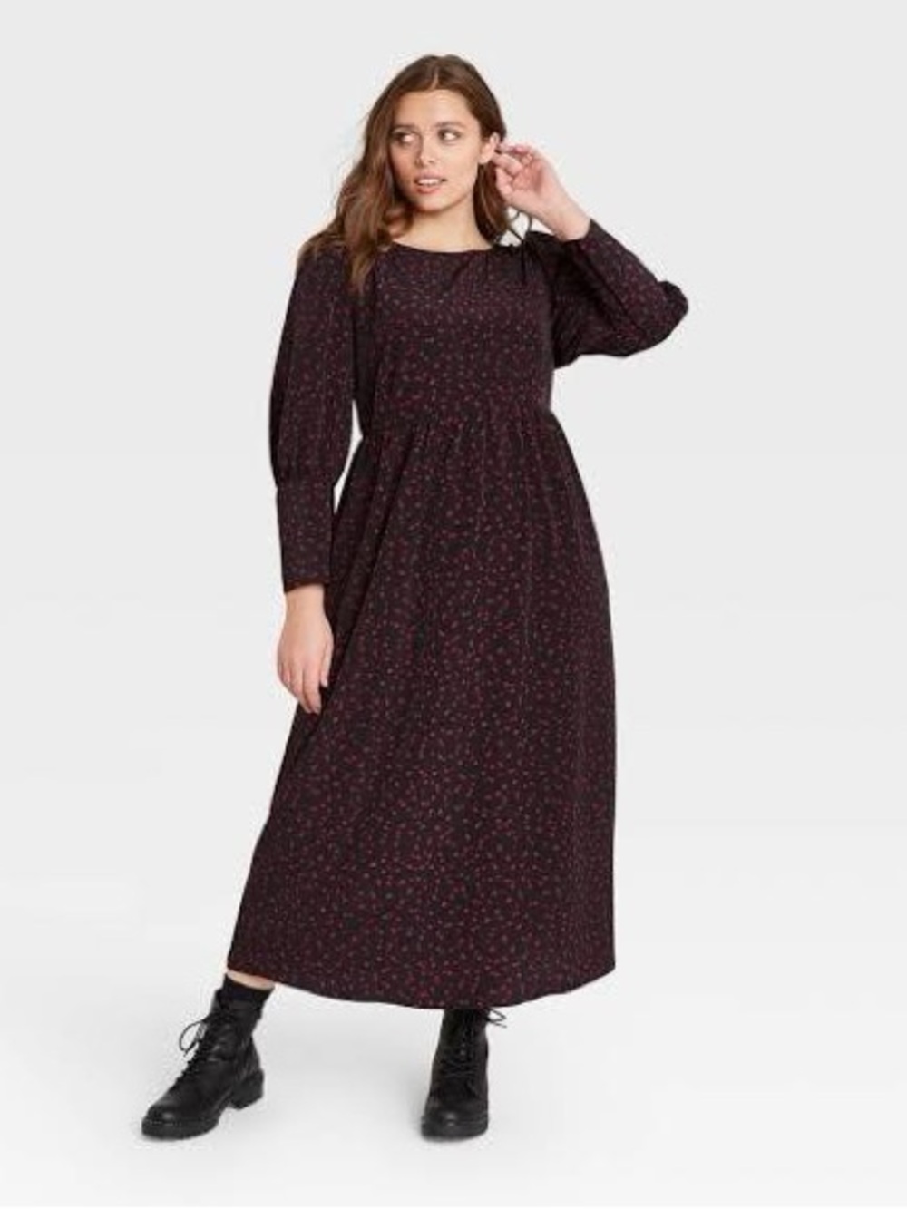 Who What Wear Women's Black Maxi Dress with Red Dot Print Large